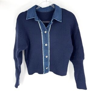 Commense Navy Button Down with Denim Trim Size Small